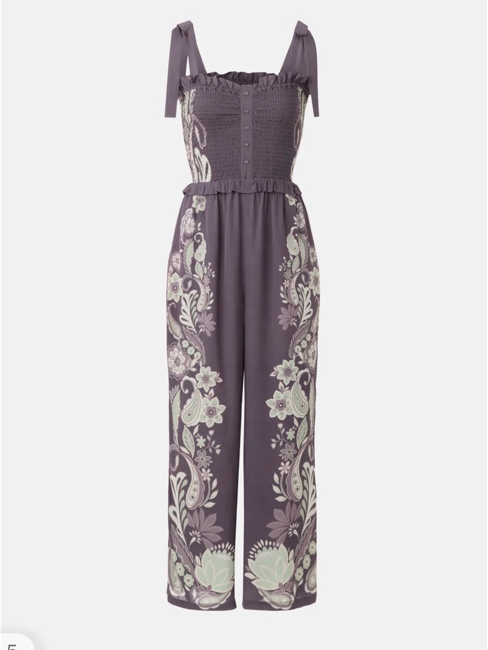 Caballero Smocked Strap Floral Jumpsuit in Dusty Purple